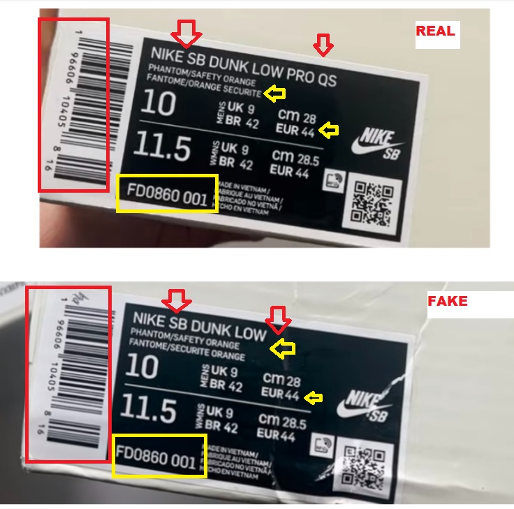 Real Vs Fake Nike SB Dunk Low Jarritos box label