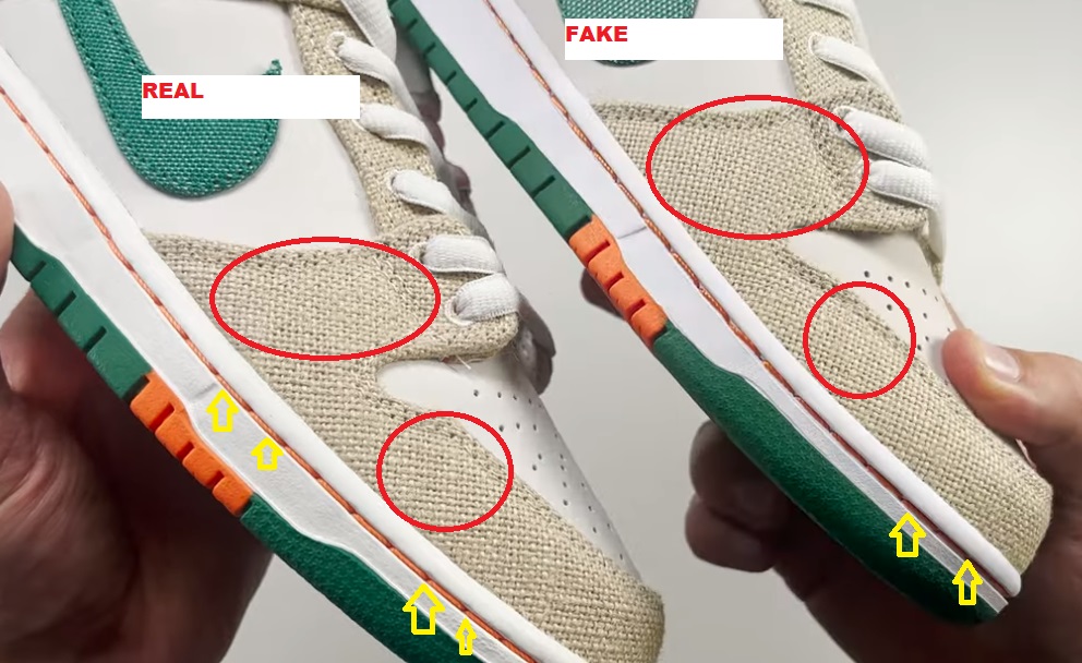 Real Vs Fake Nike SB Dunk Low Jarritos Toe
