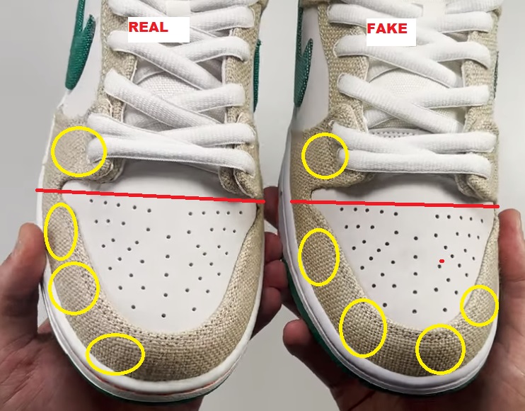 Real Vs Fake Nike SB Dunk Low Jarritos Toe 1