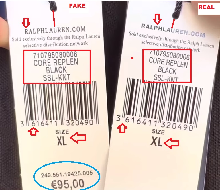 Real vs Fake Polo Ralph Lauren Shirt tags 2