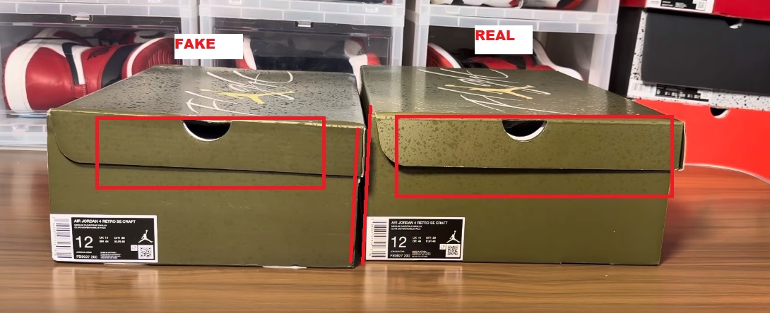 REAL VS FAKE Air Jordan 4 Olive Craft BOX 2