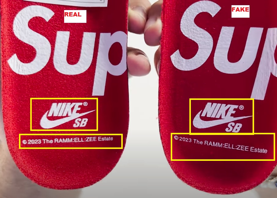Real Vs Fake  Supreme Nike SB Dunk Low Rammellzee  insole
