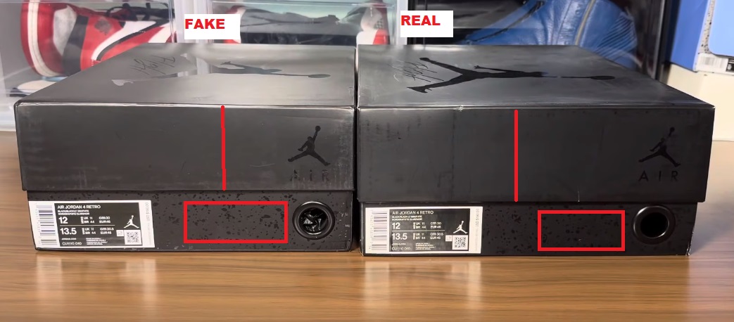 Real Vs Fake Air Jordan 4 Black CAT BOX 1