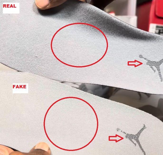 Real Vs Fake Air jordan 4 Se Wet Cement INSOLE 1