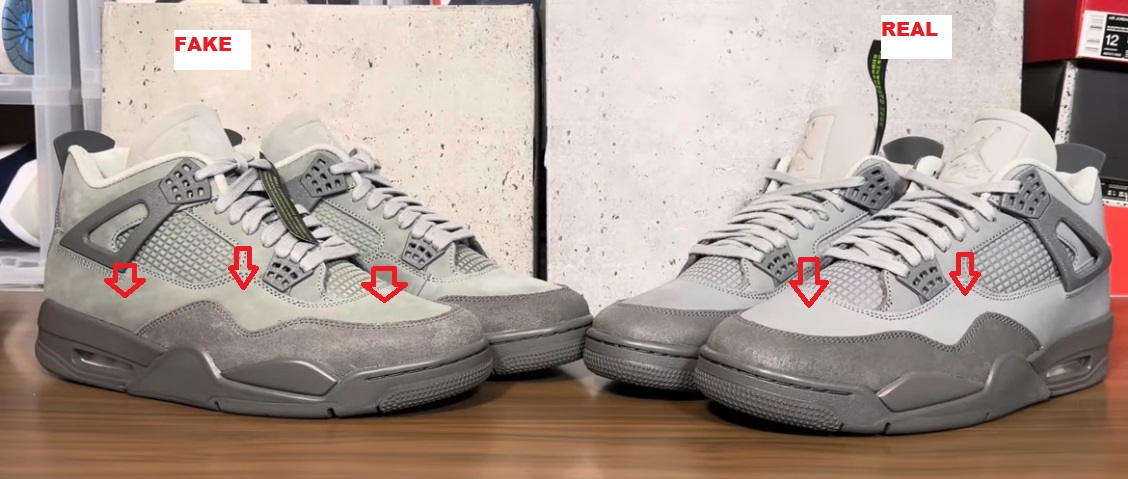 Real Vs Fake Air jordan 4 Se Wet Cement SIDE 1