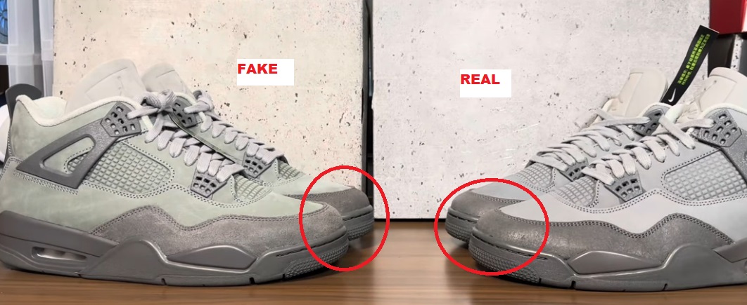 Real Vs Fake Air jordan 4 Se Wet Cement TOE 2