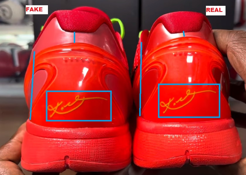 Real Vs Fake Nike Kobe 6 Reverse Grinch Back 1