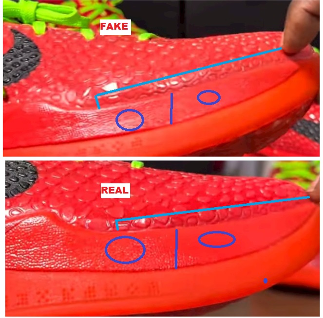 Real Vs Fake Nike Kobe 6 Reverse Grinch SIDE 1