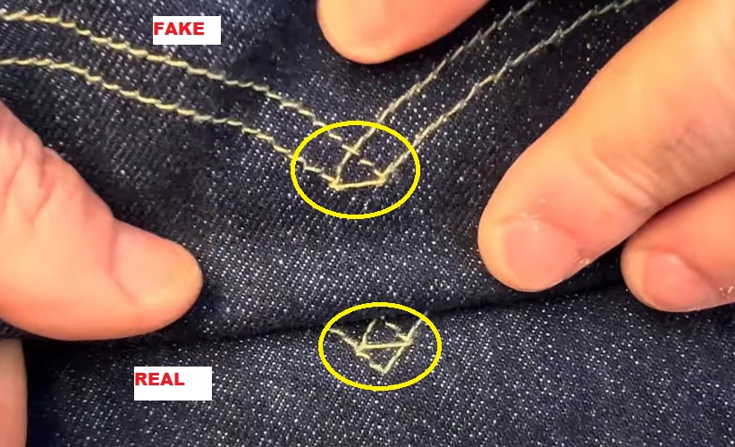 Real vs Fake LEvi's 501 Jeans Back pocket 1