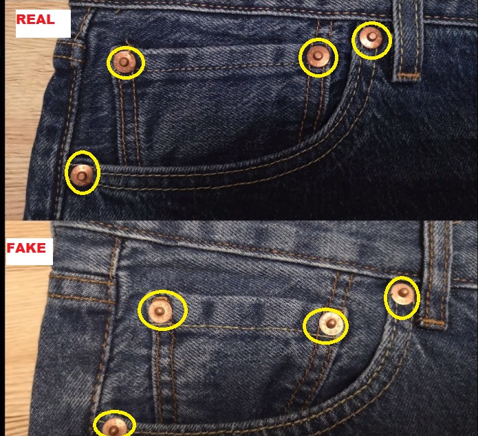 Real vs Fake LEvi's 501 Jeans front POCKET 1