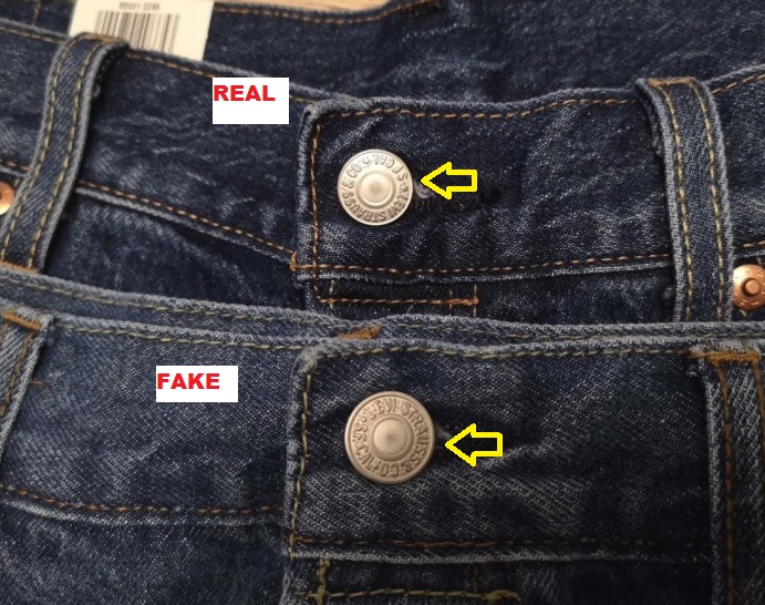 Real vs Fake LEvi's 501 Jeans front button 1
