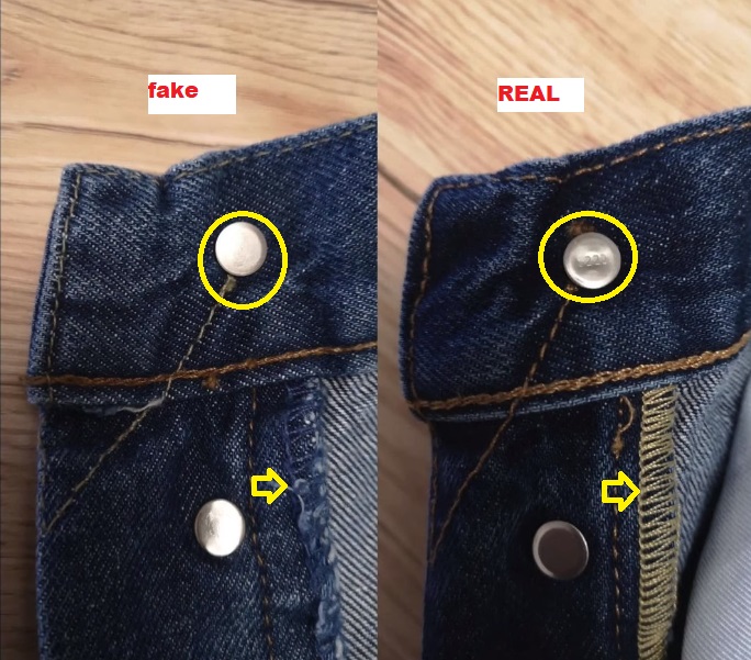 Real vs Fake LEvi's 501 Jeans front button behind