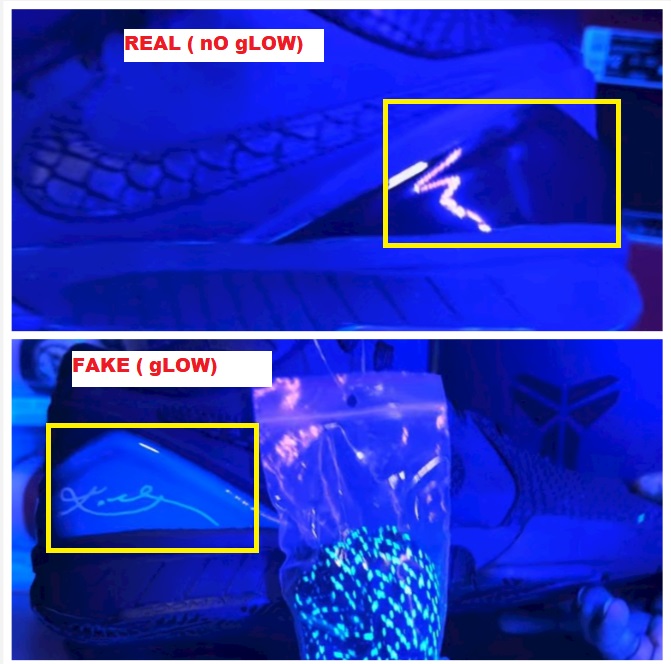 real Vs Fake Nike Kobe 4 Protro Gift Of Mamba Black light test